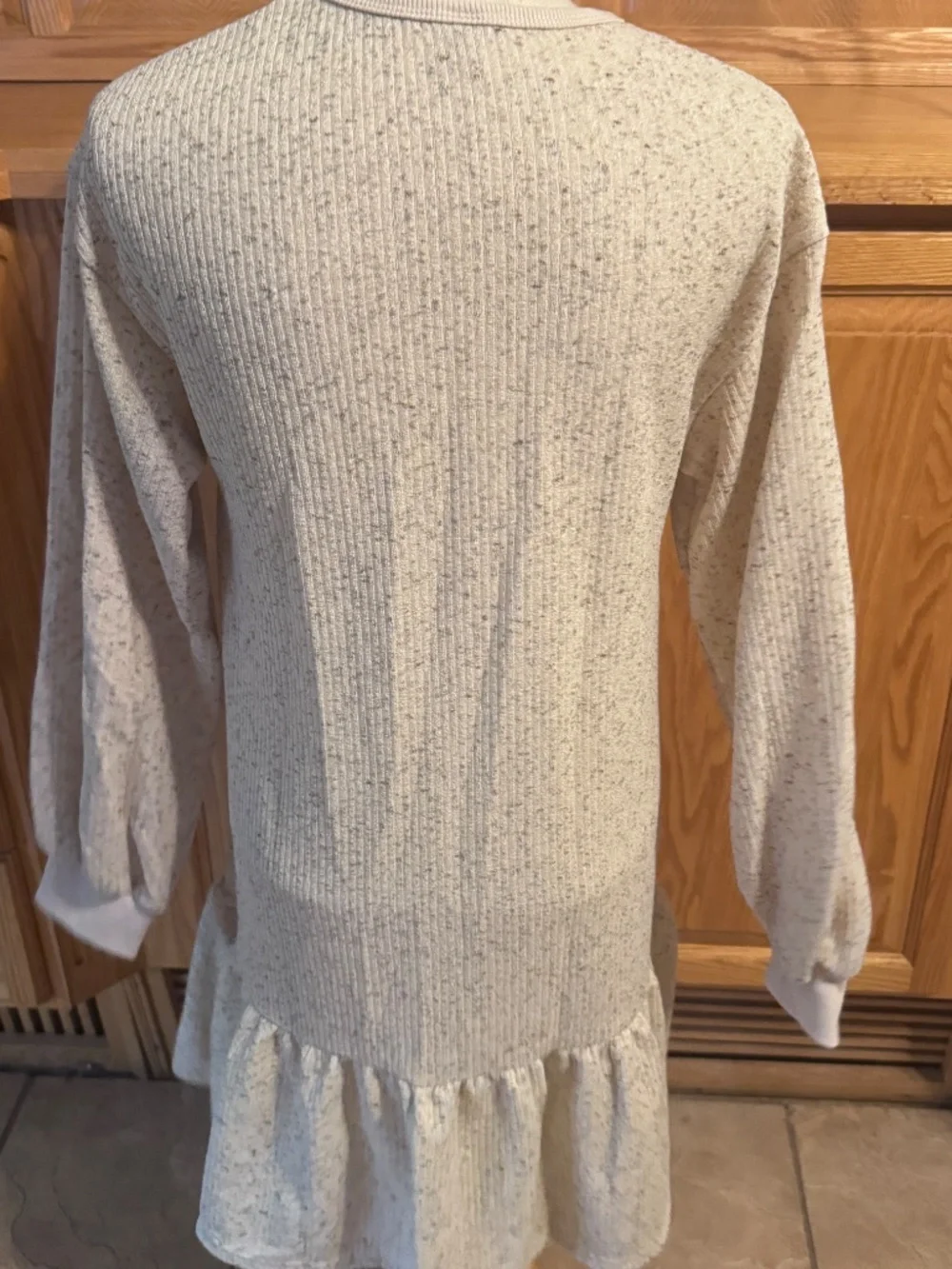 Women's Shein Medium Cream Sweater Dress Ruffly Flowing Bottom Crew Neck